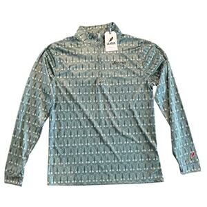 Highlander Beer x League 91 Eco Quarter Zip Pullover Green Tree Print Shirt M